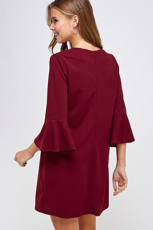 Burgundy Bell Sleeve Shift Dress in Sizes S-L – Blushing Betty