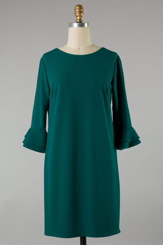 Ruffle sleeve knit dress in jade in S-L