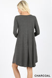 Long sleeve charcoal dress with lattice detail in S-XL