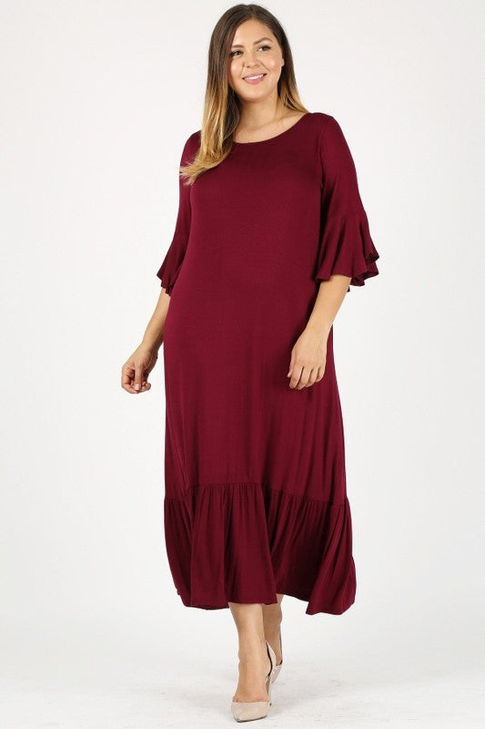 knee length dresses for ladies Plus size maxi dress In burgundy – Blushing Betty