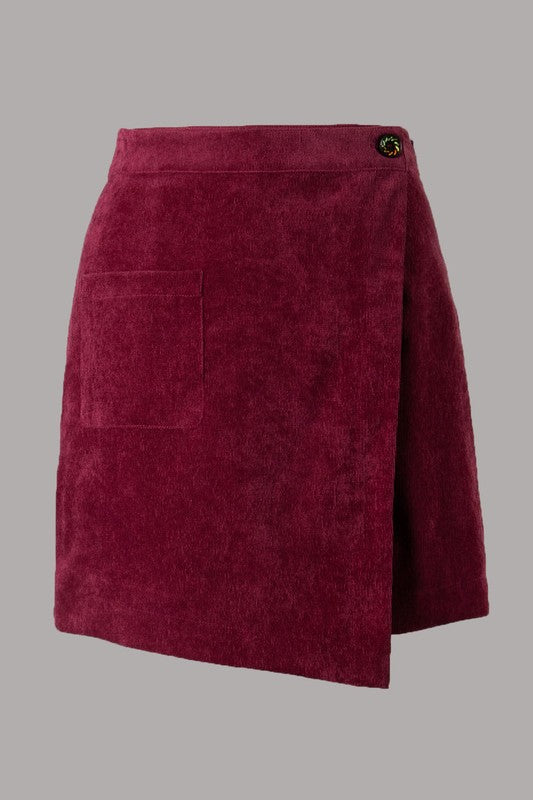 Wine color corduroy mini skirt S L