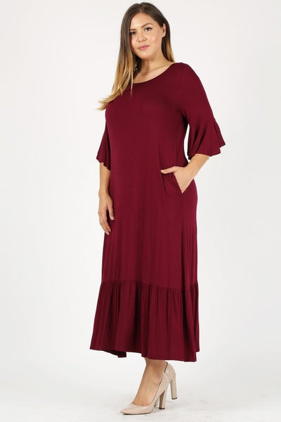 knee length dresses for ladies Plus size maxi dress In burgundy – Blushing Betty