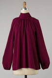 Burgundy high neck woven top with bow detail S-L