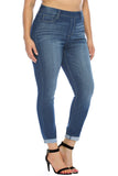 Plus Size Mid Rise Dark Wash Pull on Cello Skinny Jeans/Jeggings