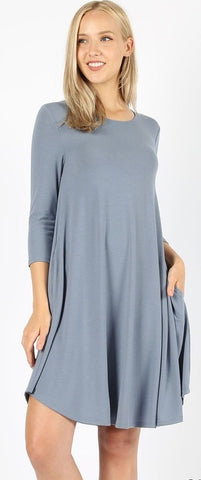 Grey 3/4 sleeve dress in sizes S-XL