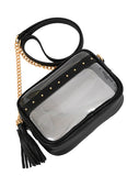 Clear game day bag with black and gold accents
