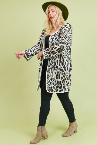 Plus size leopard print cardigan sweater