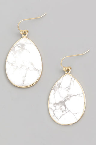 Semi-precious Howlite stone drop earrings with white marble look