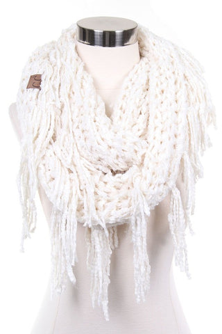 Cream infinity scarf with fringe