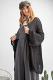 Black Open Knit Sweater Cardigan with Bell Sleeves S-L
