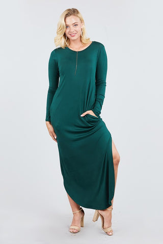 Lightweight & Cozy Long Sleeve Maxi Dress in Jade S-XL