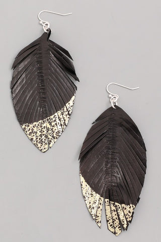 Leather fringe earrings dipped in gold