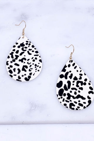 Black & White Leather Leopard Earrings