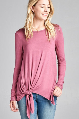 Pink Lightweight Long sleeve top with tie at waist S-L