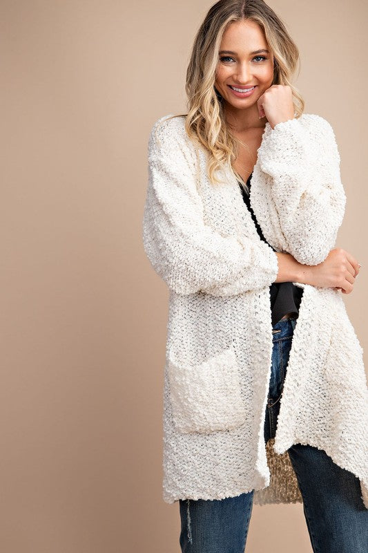 Cozy chunky knit open front super soft popcorn cream Cardigan in sizes SM ML