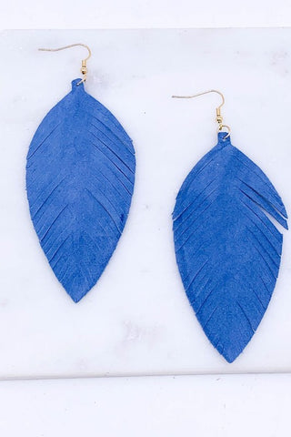 Genuine leather fringe earrings in Cobalt Blue