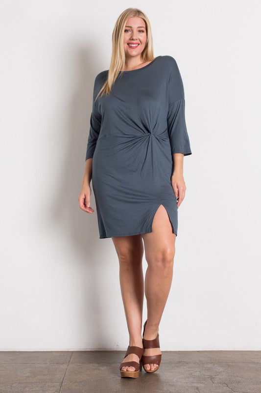 Plus size charcoal dress with detail knot – Blushing Betty