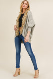 Taupe kimono cardigan with fur detail in S-L