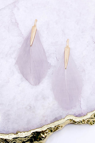 Grey feather earring with gold accents