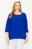 Plus size cobalt shirt with roll-up sleeves