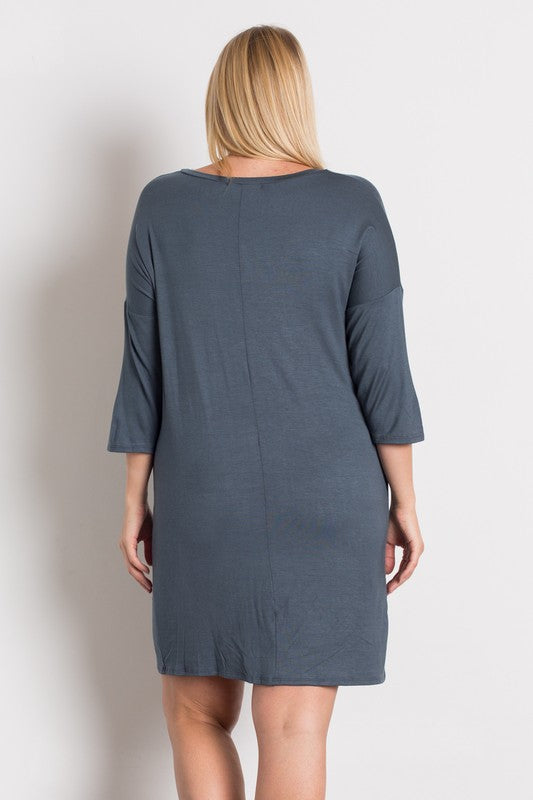 Plus size charcoal dress with detail knot – Blushing Betty