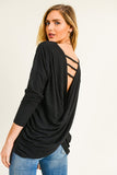 Black top with twisted back and strappy detail in S-L