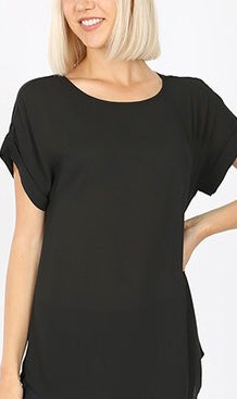 Black top with rolled sleeves in S-XL