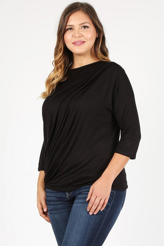 Plus size top in black with side ruched detail