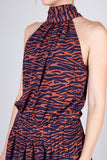 Blue and Orange tiger stripe halter neck dress S-L