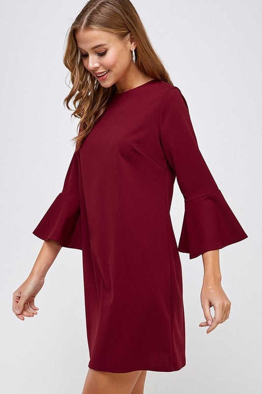 Maroon bell sleeve dress best sale