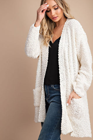 Cozy chunky knit open front, super soft popcorn cream Cardigan in sizes SM/ML
