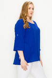 Plus size cobalt shirt with roll-up sleeves