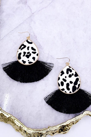 Animal print drop earrings with fringe