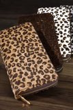 Animal print faux fur zip wallet in ivory