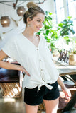 Cream short sleeve top with button detail and tie front S-L