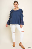 PLUS SIZE NAVY COLD SHOULDER TOP in XL-2XL