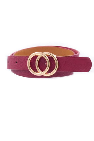 RED DOUBLE O RING FAUX LEATHER BELT