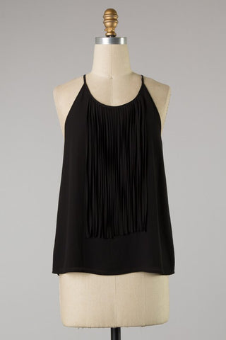 Sleeveless Top with Fringe Detail in Black S-L